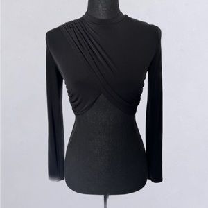 Bershka Black Long-Sleeve Draped Crop Top